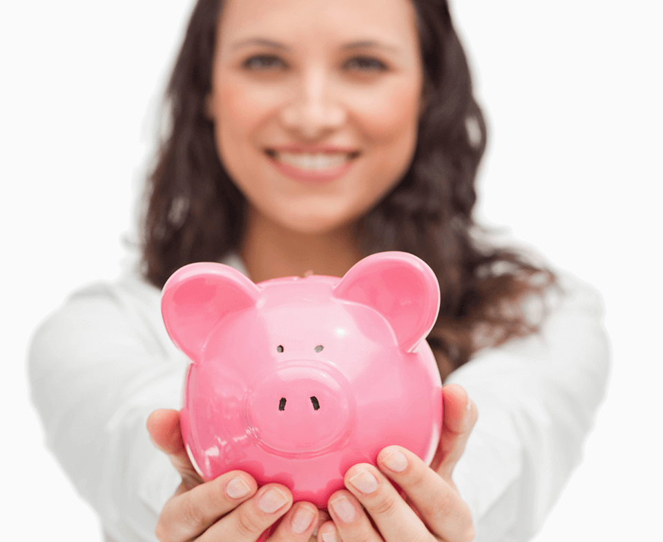 woman holding piggy bank