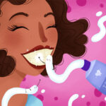 graphic illustration of tooth paste whitening a woman's teeth