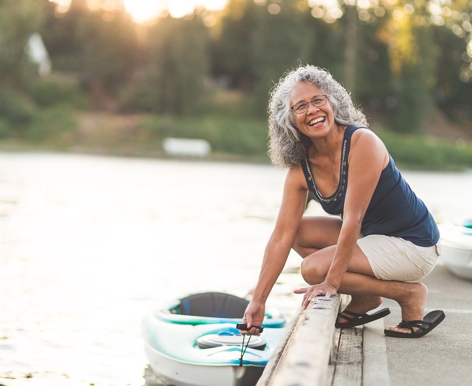 senior woman kayaking