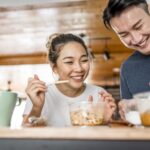 couple eating nutritious food diet and oral health and teeth