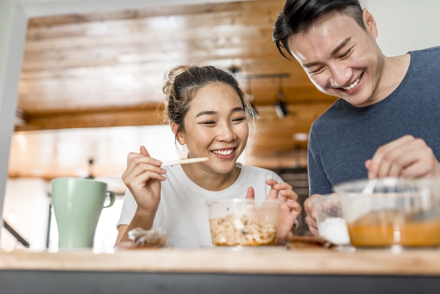 couple eating nutritious food diet and oral health and teeth